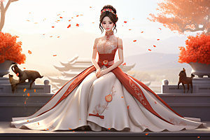 七夕汉服中国风传统模型