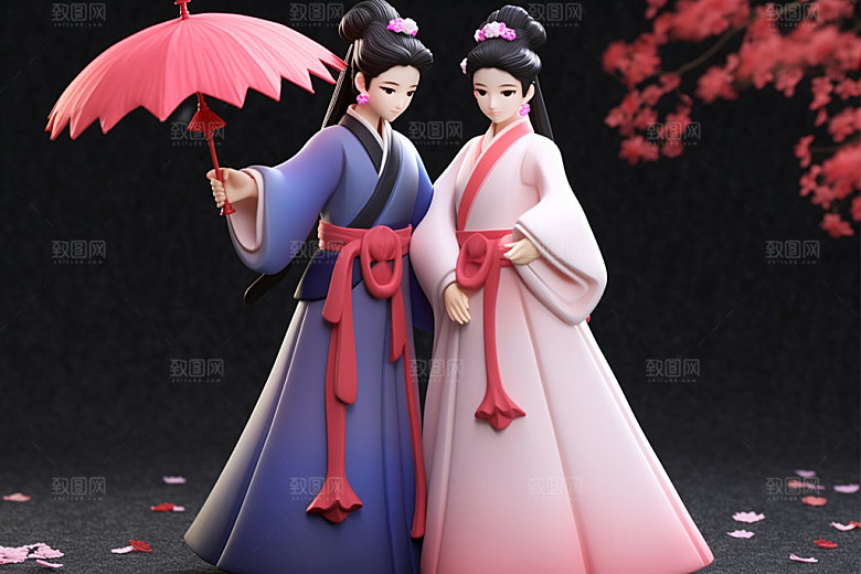 七夕汉服牛郎织女爱情模型