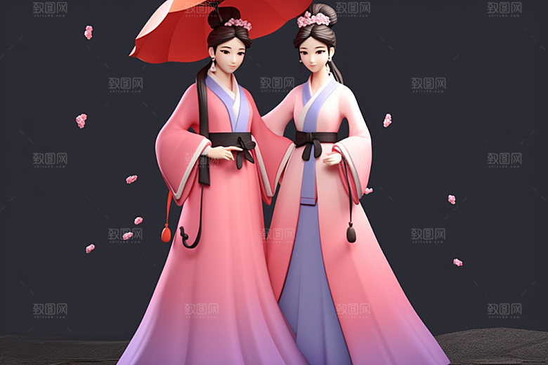 七夕汉服牛郎织女人物模型