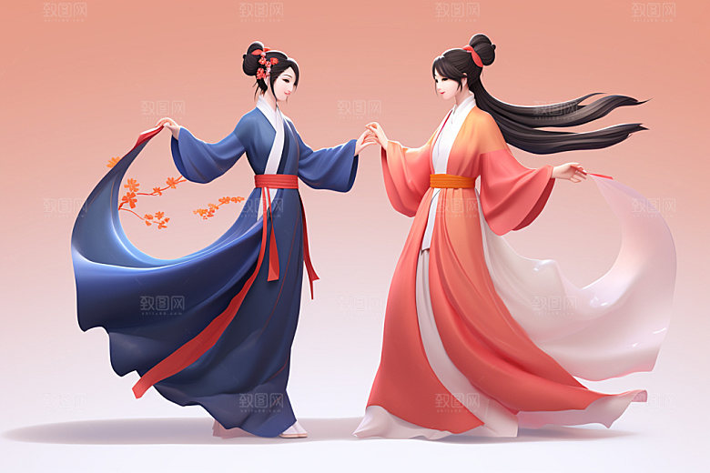 七夕汉服古风中国风模型
