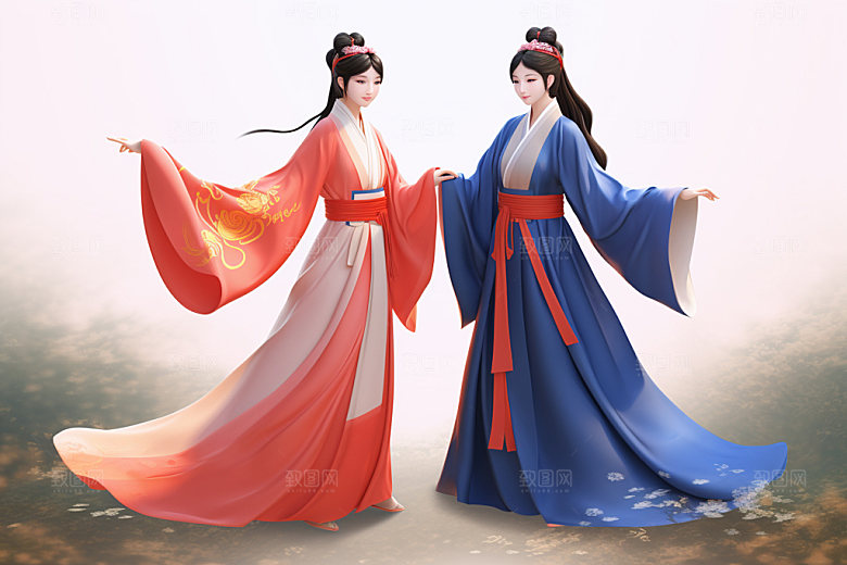 七夕汉服中国风古风模型