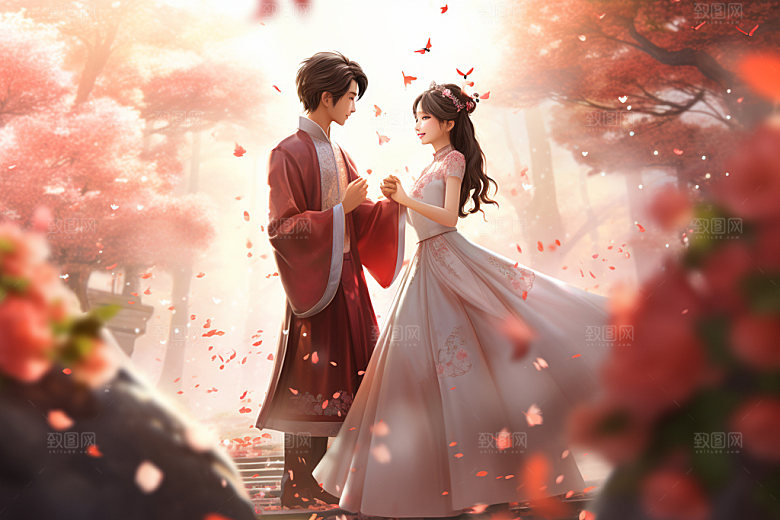 七夕汉服中式乞巧节模型