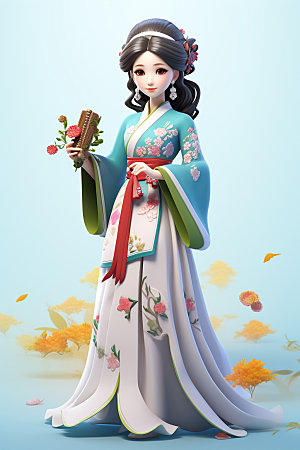 汉服赏花高清3D模型