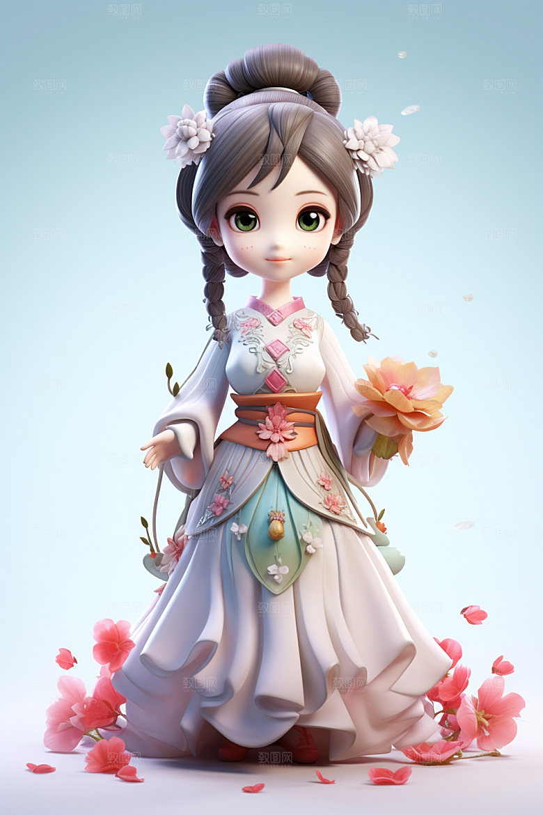 汉服赏花少女高清模型