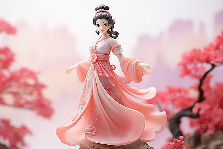 汉服赏花立体传统模型