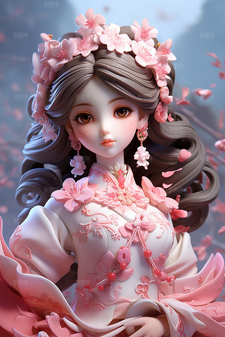 汉服赏花立体中式模型
