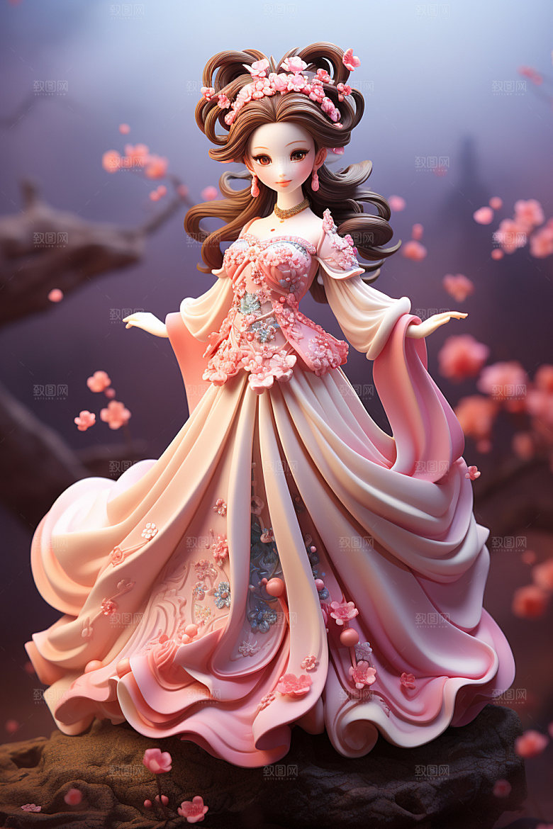 汉服赏花中式传统模型