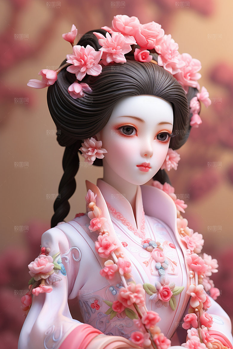 汉服赏花中式氛围模型