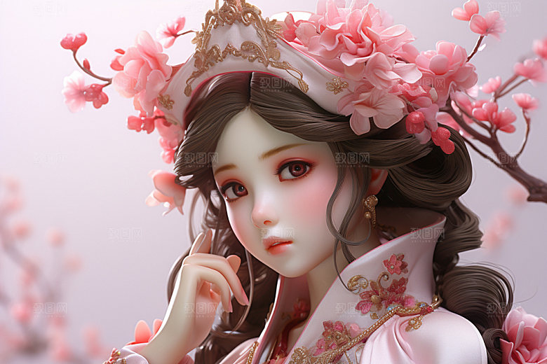 汉服赏花少女氛围模型