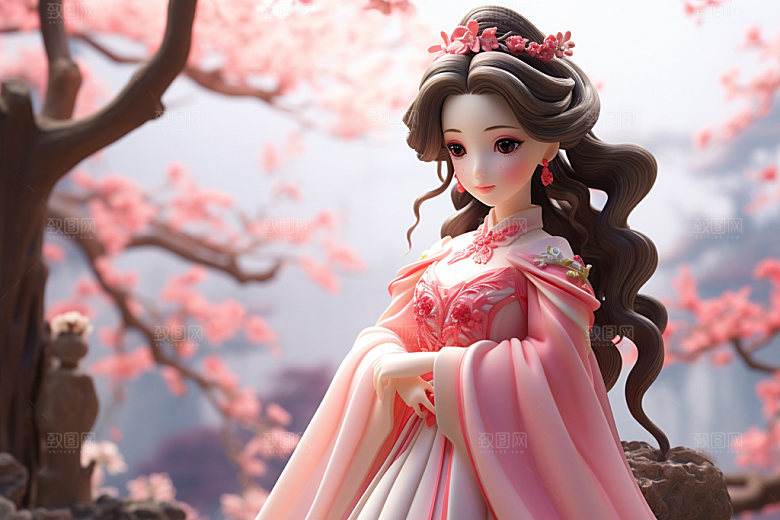 汉服赏花3D春天模型