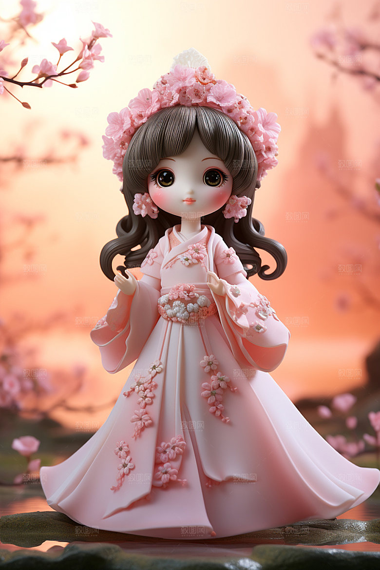 汉服赏花少女唯美模型