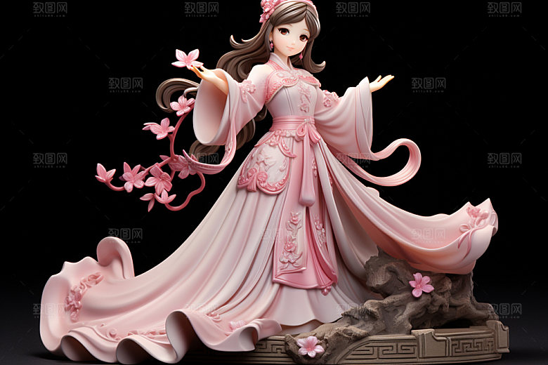 汉服赏花少女中国风模型