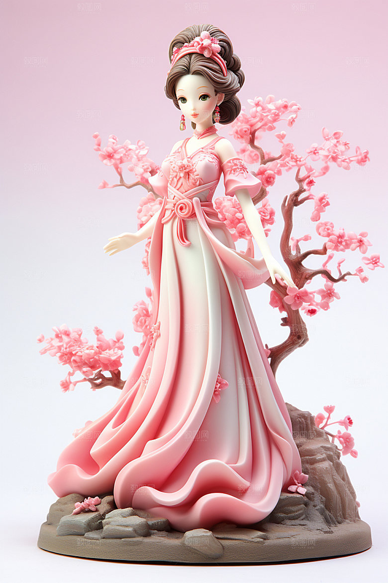 汉服赏花氛围传统模型