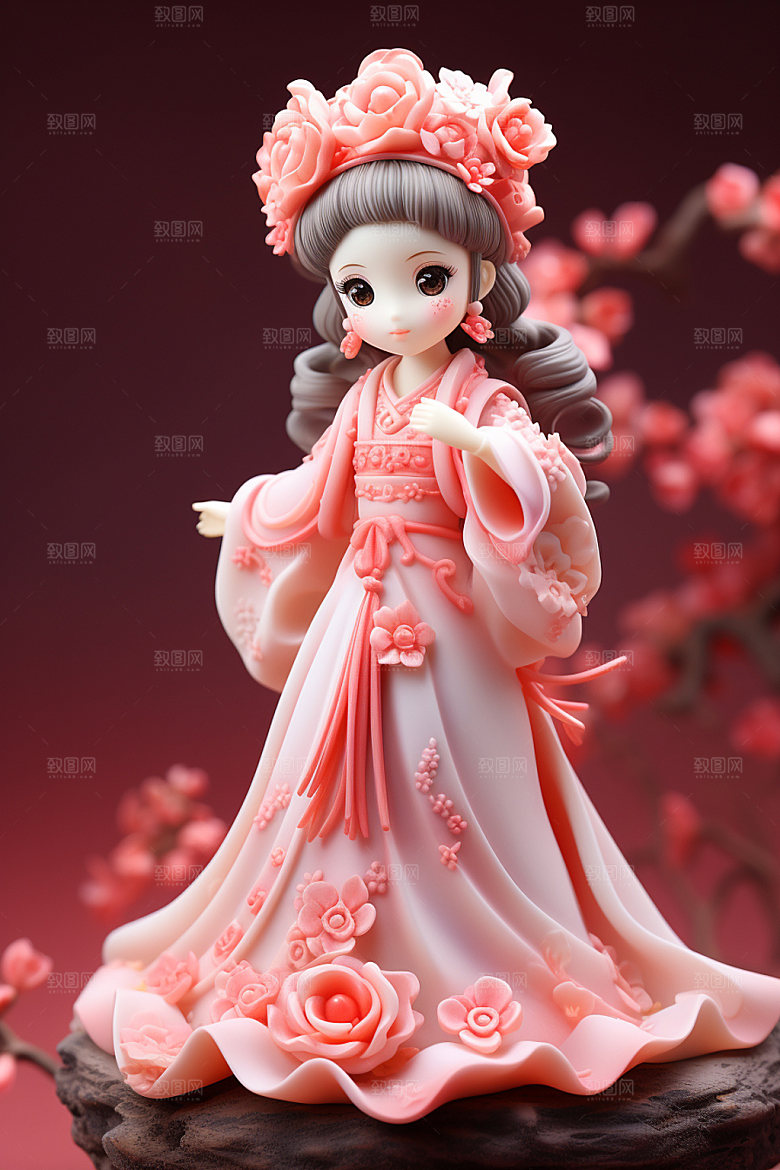 汉服赏花春天少女模型