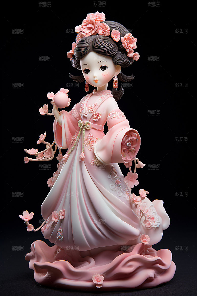 汉服赏花唯美少女模型