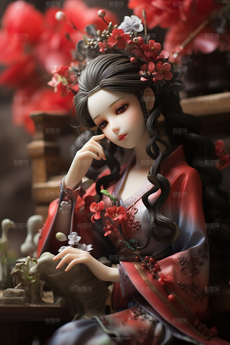 汉服赏花3D少女模型