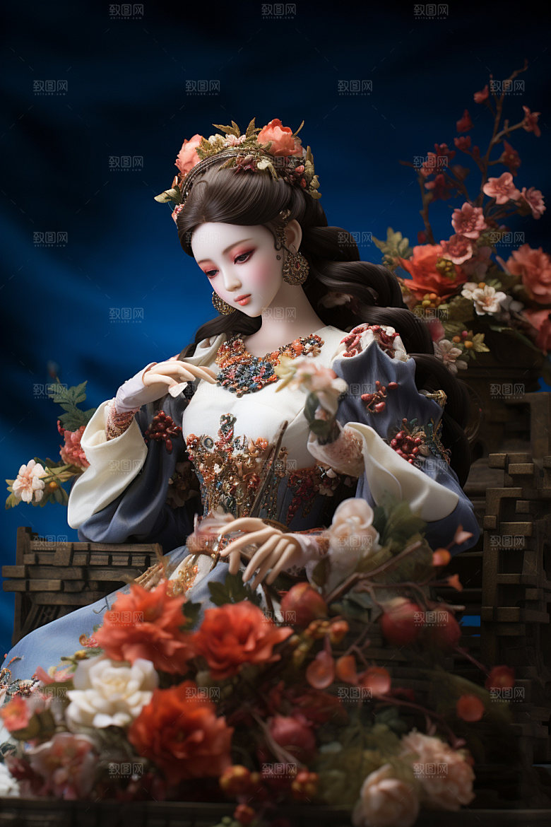 汉服赏花传统中式模型