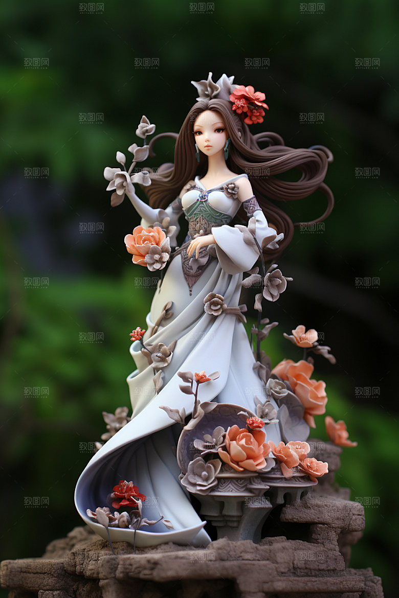 汉服赏花立体少女模型
