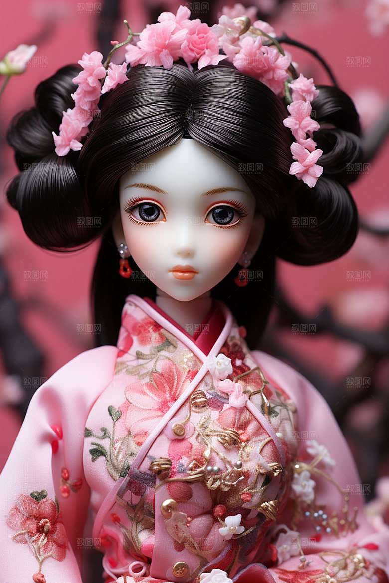汉服赏花浪漫传统模型