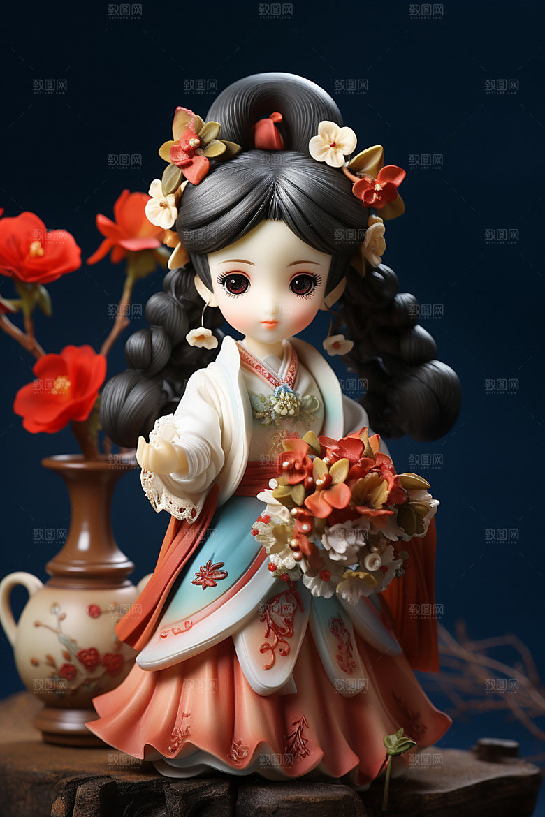汉服赏花立体中式模型