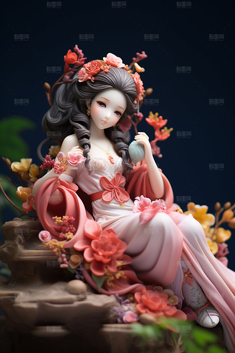 汉服赏花立体中国风模型