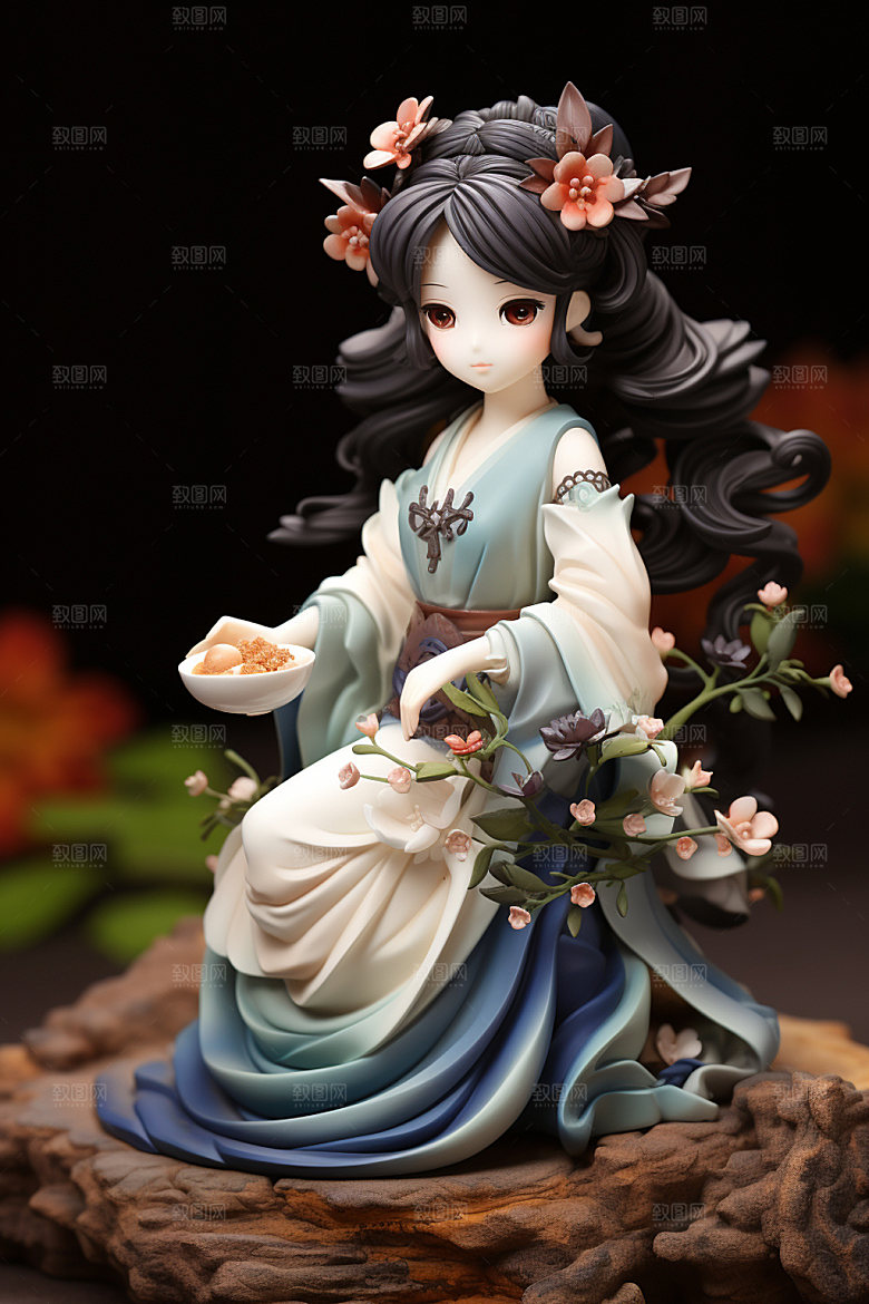 汉服赏花少女传统模型