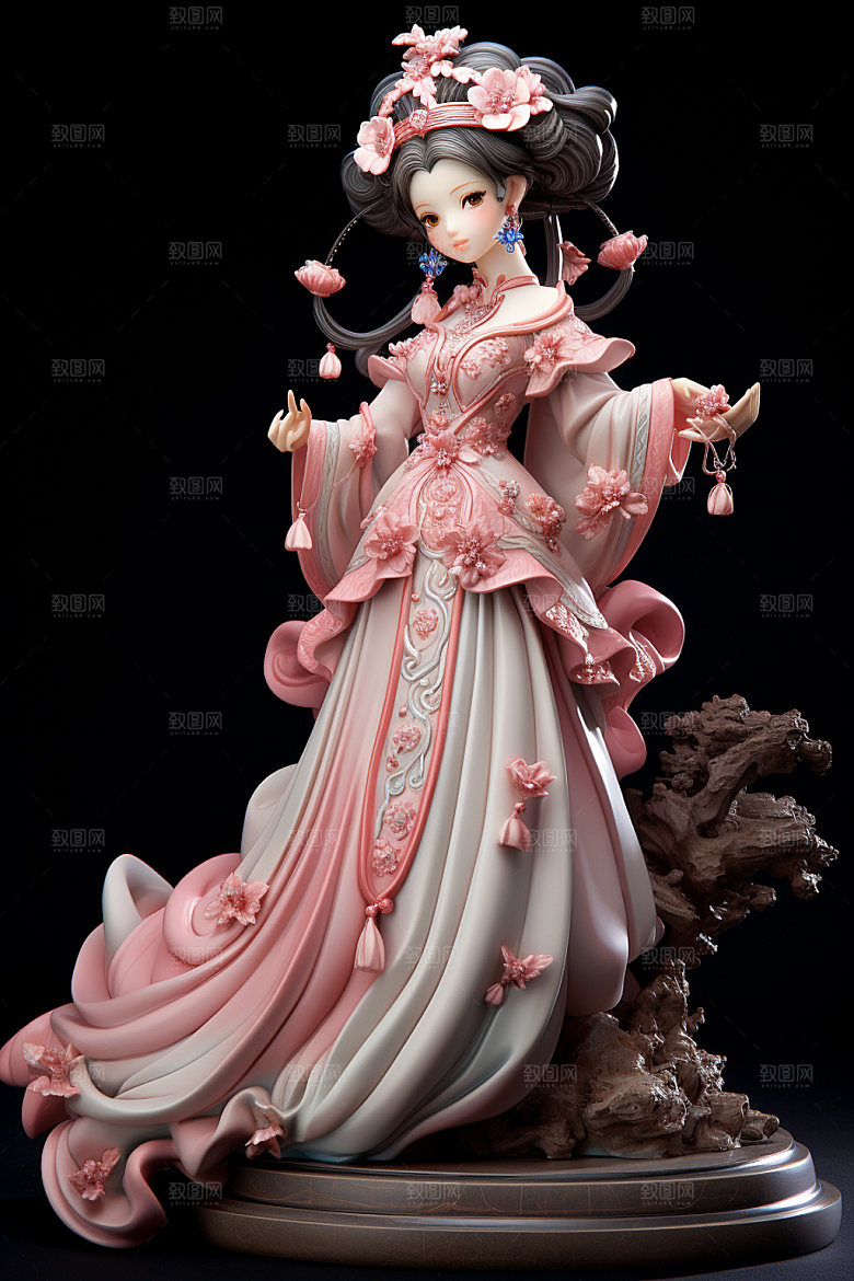 汉服赏花3D春天模型