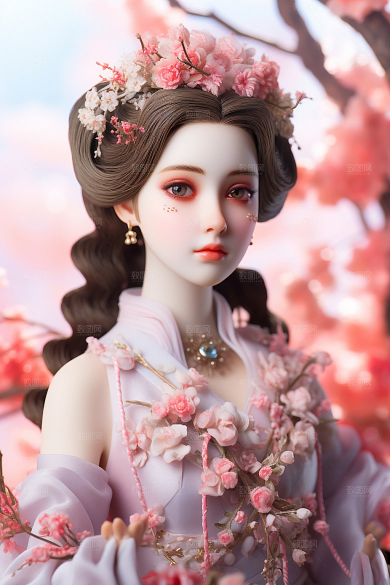 汉服赏花3D中国风模型
