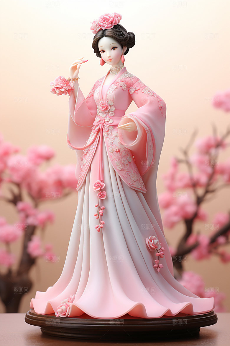 汉服赏花3D传统模型