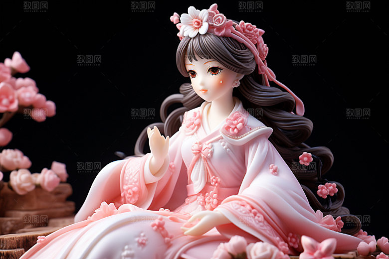 汉服赏花中式立体模型