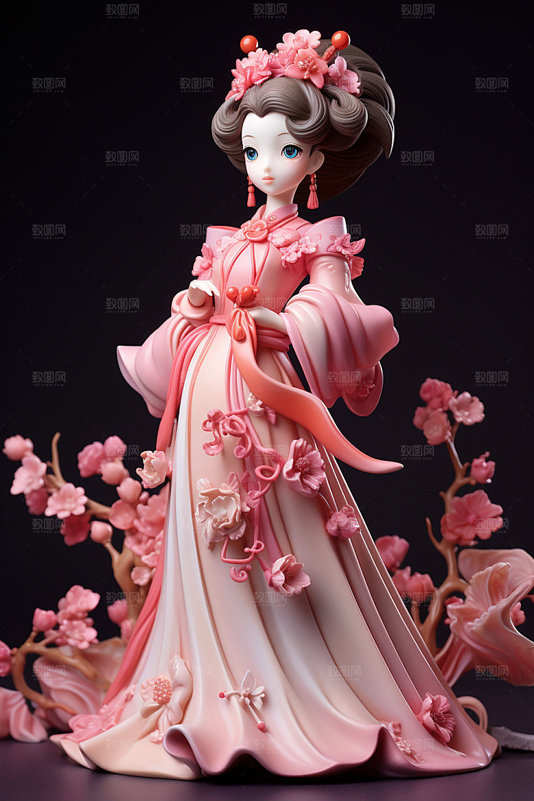 汉服赏花中式高清模型