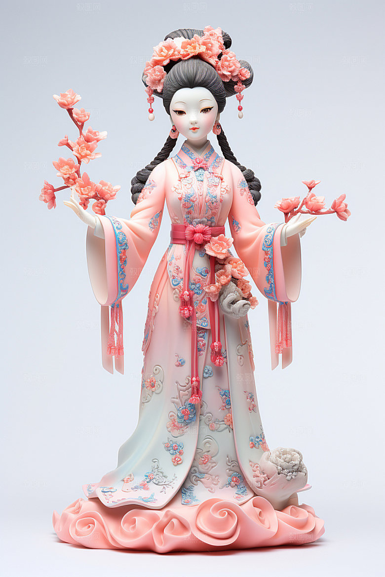 汉服赏花春天氛围模型