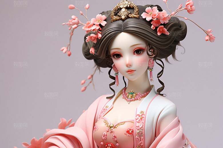 汉服赏花传统高清模型