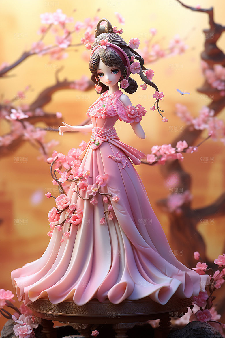汉服赏花少女传统模型
