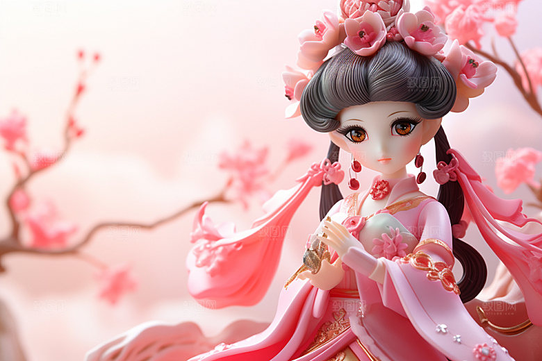 汉服赏花少女唯美模型