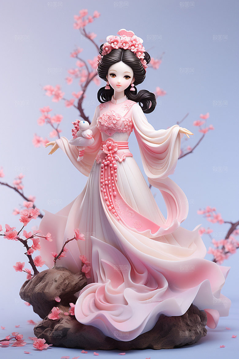汉服赏花高清唯美模型