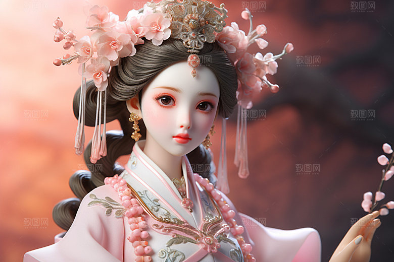 汉服赏花浪漫春天模型