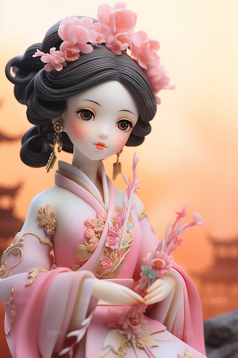汉服赏花浪漫氛围模型