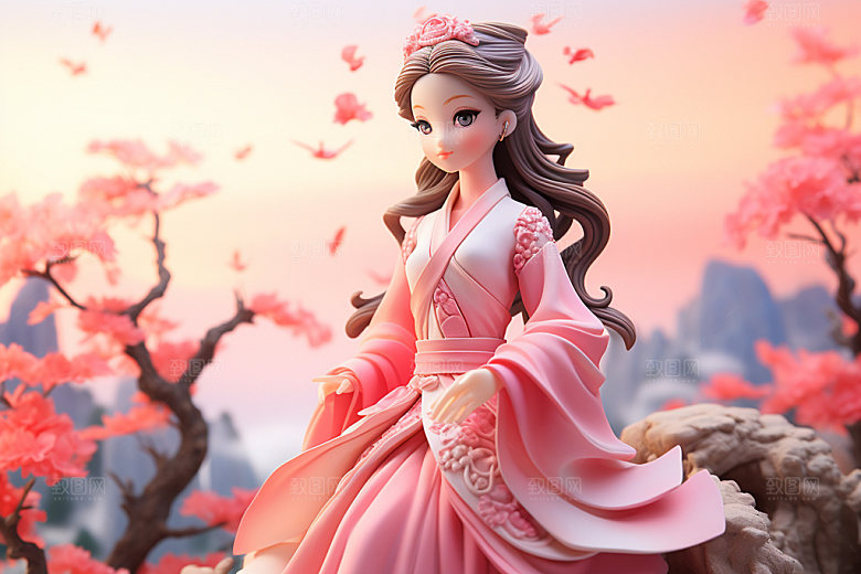 汉服赏花氛围立体模型