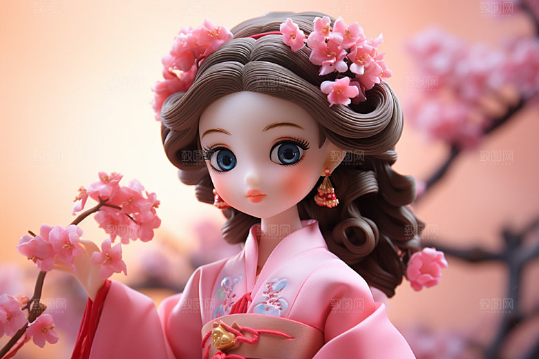 汉服赏花春天氛围模型