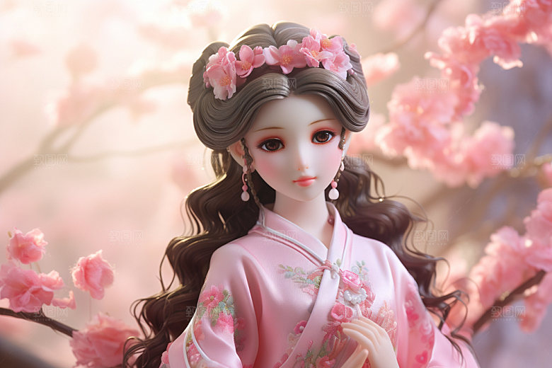 汉服赏花少女立体模型
