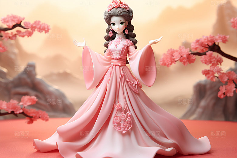 汉服赏花唯美春天模型