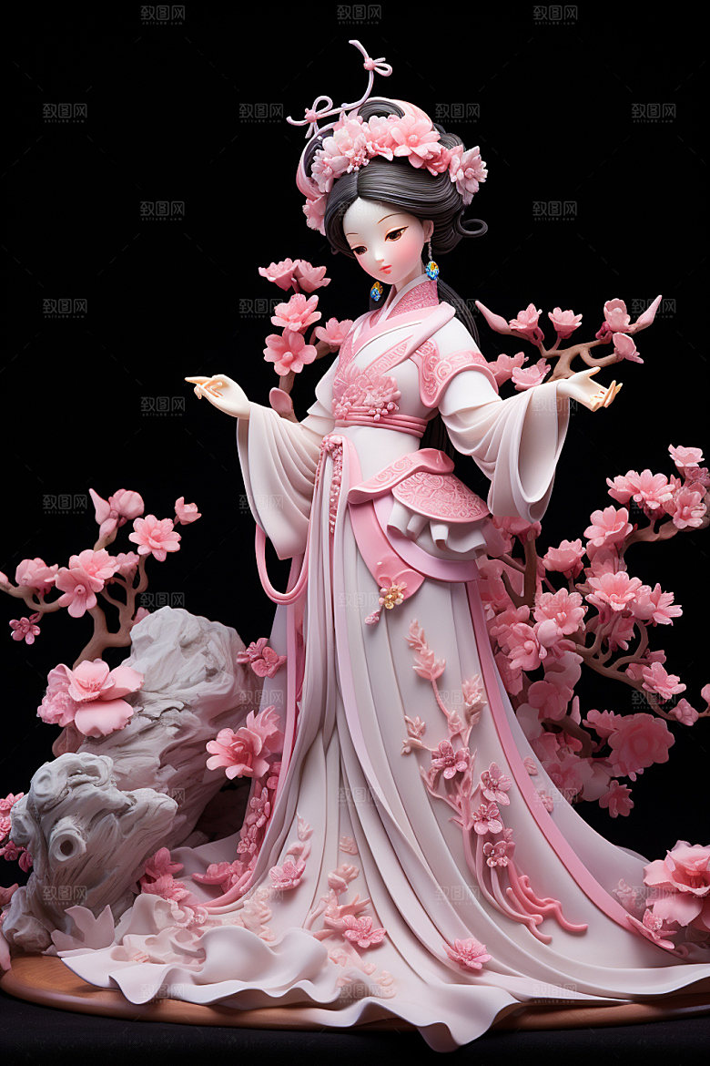 汉服赏花氛围中国风模型