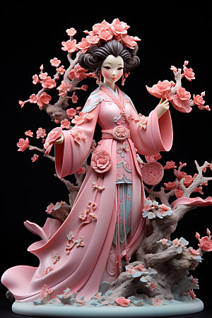 汉服赏花中国风传统模型