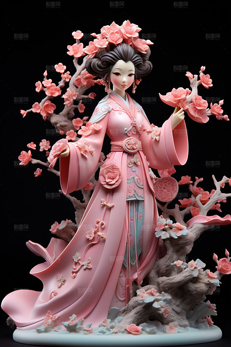 汉服赏花中国风传统模型