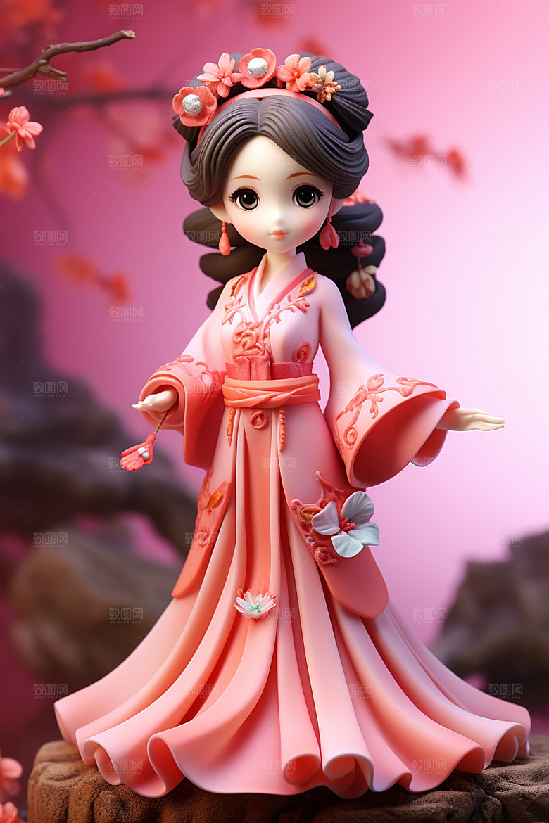 汉服赏花中国风3D模型