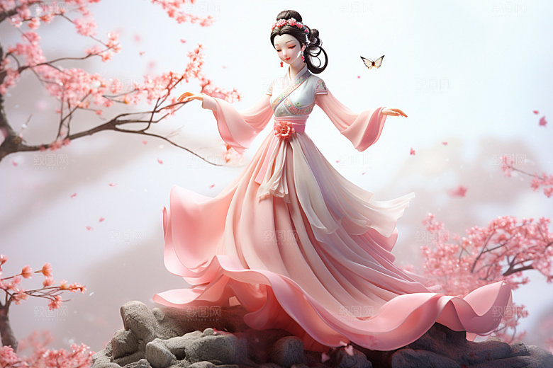 汉服赏花春天3D模型