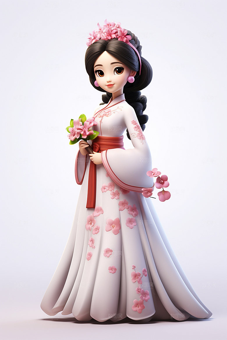 汉服赏花高清传统模型