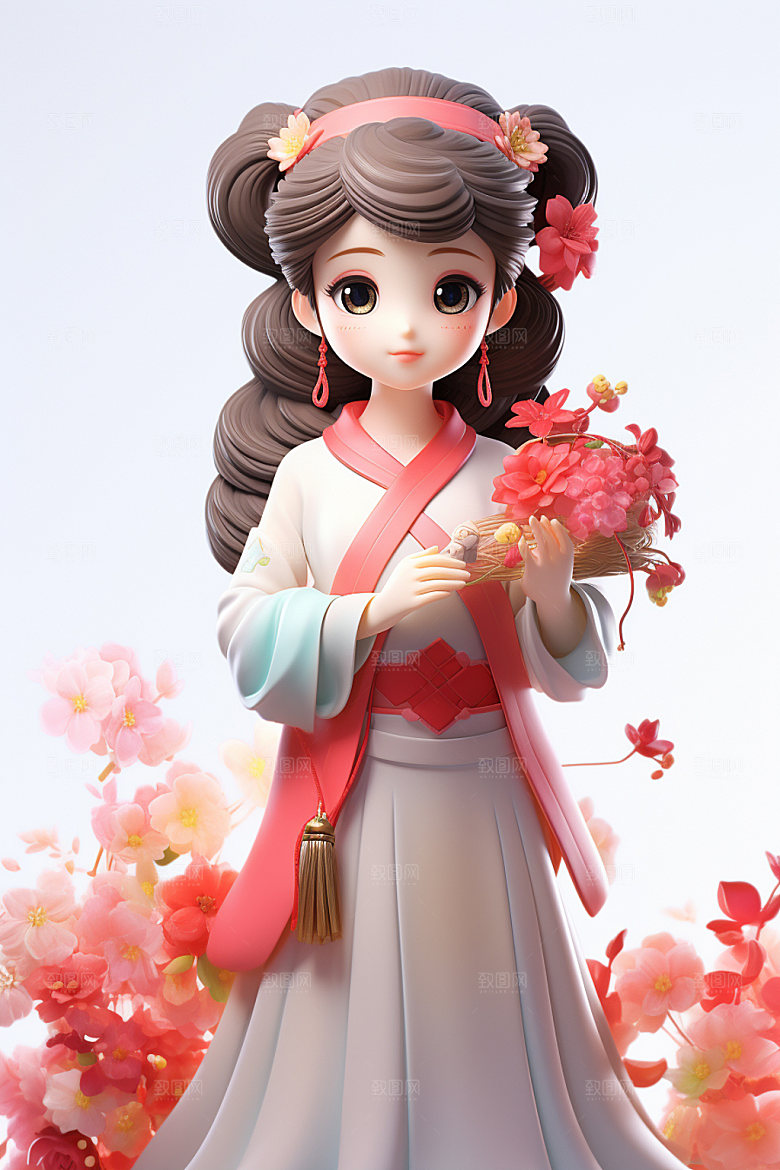 汉服赏花3D中式模型