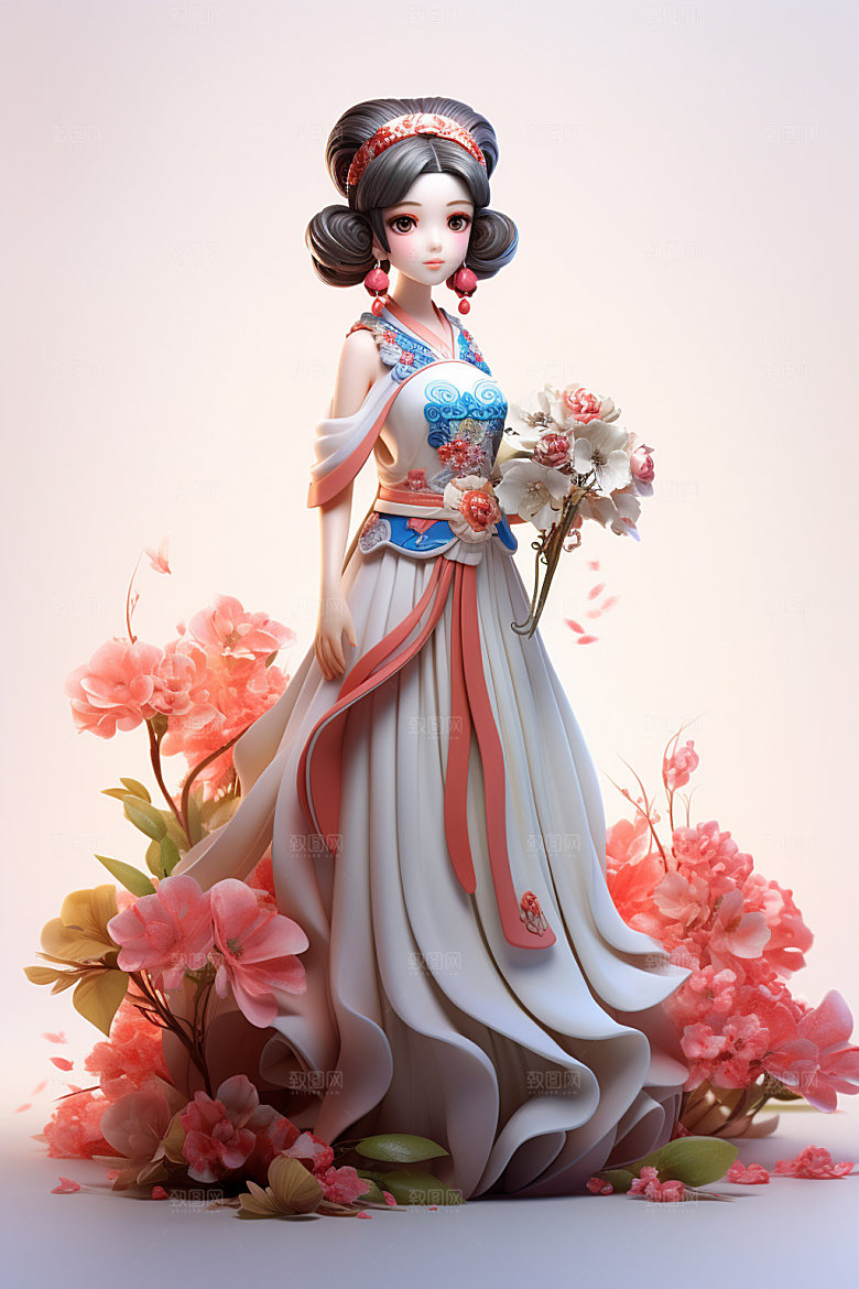 汉服赏花少女唯美模型